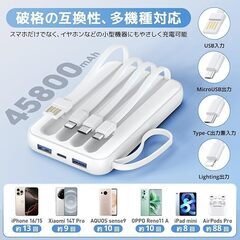 【新品未開封品】モバイルバッテリー　大容量 45800mAh　 6台同時充電対応 ケーブル内蔵＆LCD残量表示の画像