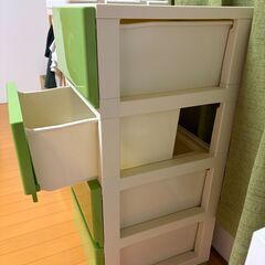 チェスト引き出し、4段収納ケース、グリーンの画像