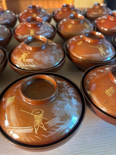 朱塗 椀 20個あります。『秋湖独釣』 (titi) 弘高下の食器《汁椀》の