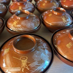 朱塗 椀 20個あります。『秋湖独釣』
の画像