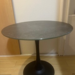 大理石柄ガラス丸テーブル80cm 1本脚 引取の画像