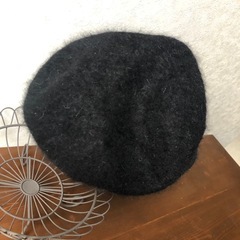 ★アンゴラ★ キャスケット黒　毛糸ビーニー　帽子　の画像