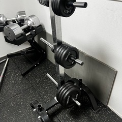 群馬県からホームジム一式 まとめ売り IROTEC可変式ダンベル＋プレートツリーの画像