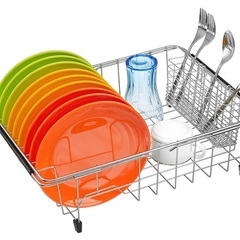 食器水切りかご  カトラリーホルダー付き ステンレス製の画像