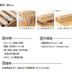  シングルベッドフレーム 棚付き コンセント 高さ3段階 ホワイトの画像