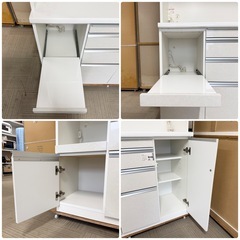 【超美品‼️】定価21万♪ 高級 松田家具 140cm幅キッチンボード(スモーク1400レンジ) 食器棚 収納家具 大理石調ホワイト♪の画像