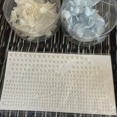 ウェディング　ヘア、ボディ　透明オーガンジーリボン、ドライフラワー、パールセットの画像