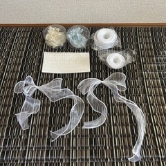 ウェディング　ヘア、ボディ　透明オーガンジーリボン、ドライフラワー、パールセットの画像