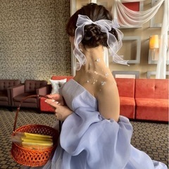 ウェディング　ヘア、ボディ　透明オーガンジーリボン、ドライフラワー、パールセットの画像