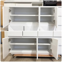 【超美品‼️】萩原スリーアイ 119cm幅キャビネット サイドボード リビング収納家具 ホワイト♪の画像