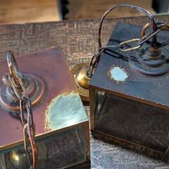 真鍮×ガラス ペンダントライト 4点（中古）の画像