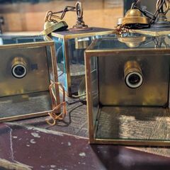 真鍮×ガラス ペンダントライト 4点（中古）の画像