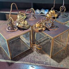 真鍮×ガラス ペンダントライト 4点（中古）の画像