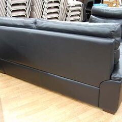 ② 2.5人掛けソファ 幅186×奥80×高91cm 革製 ブラック 背もたれ取り外し可能 2Pソファ 札幌市 清田区 平岡の画像