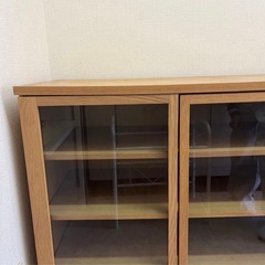 【廃盤・希少】無印良品 木製ガラスキャビネット・大・オーク材 カップボード 食器棚 木製 キャビネット キッチン収納 レンジ台の画像