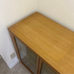 【廃盤・希少】無印良品 木製ガラスキャビネット・大・オーク材 カップボード 食器棚 木製 キャビネット キッチン収納 レンジ台の画像