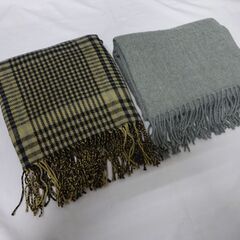 ( E-111 )ストール マフラー ２つセット イエロー＆ブラック グレー 大判 フリンジ 中古の画像