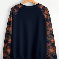 花柄ラグランスリーブ長袖Tシャツ ネイビー 2XLの画像