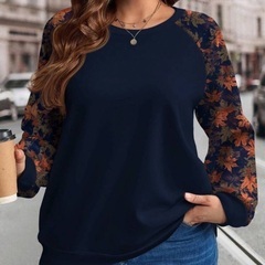 花柄ラグランスリーブ長袖Tシャツ ネイビー 2XLの画像
