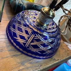 切子　ペンダントランプ　青　ガラスシェードの画像