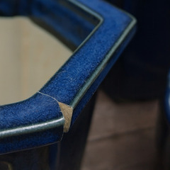 【中古品】青釉の五角形植木鉢（角に欠けあり）の画像