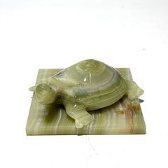 店頭引き渡し 中古 亀 置物 カメ オニキス 天然石 オブジェの画像