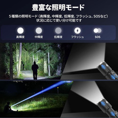 ☆★新品未使用★☆ 懐中電灯 強力 TypeC急速充電 超高輝度フラッシュライト 小型 軽量 ズーム可能 LED懐中電灯 IPX6防水 多機能 5つのモード 3000lm 最大照射距離600m 磁石付き 電池残量表示 アルミ合金製 耐衝撃 防災 散歩 登山 夜釣り用 犬の散歩 アウトドア作業用の画像