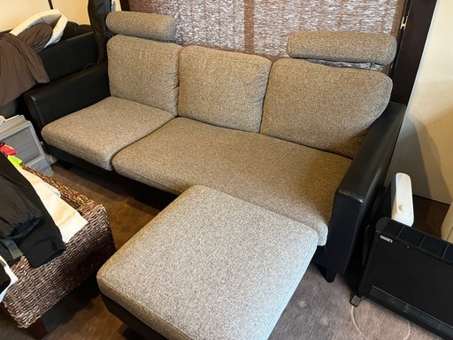 3人掛けソファ オットマン付き グレー ブラック