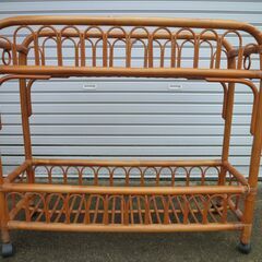 ★ラタン 2段 キャスター付き ランドリーワゴン ラック 脱衣かご 籐バスケット 籐家具 飾り棚 花台 観葉植物 プランターラック シェルフ 昭和レトロの画像