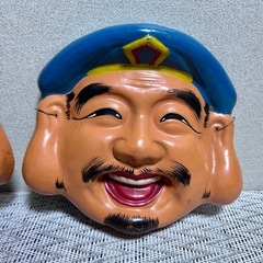 昭和レトロ お面 恵比寿様 大黒天 置物 2点セット 壁掛け 縁起物 インテリア 七福神の画像
