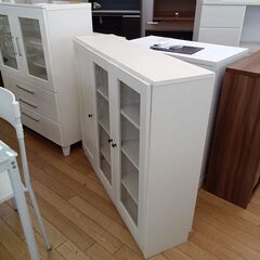 ★リユースのサカイつくば店★TK7723  食器棚 ホワイト H100×D31×W114 クリーニング済みの画像