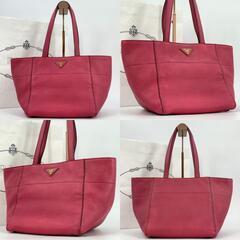 PRADA プラダ ヴィッテロダイノ シボレザー シボ革 ハンド トートバッグ ショルダーバッグ 肩掛け 肩かけ BR5092 ピンク トライアングル 三角ロゴプレート 白タグの画像