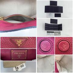 PRADA プラダ ヴィッテロダイノ シボレザー シボ革 ハンド トートバッグ ショルダーバッグ 肩掛け 肩かけ BR5092 ピンク トライアングル 三角ロゴプレート 白タグの画像