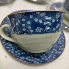  KANSAI カップ＆ソーサー 5客セット 箱付き 未使用保管品 和モダン 和柄 ブルー 来客用 ティータイム コーヒーカップ 食器セット 251217-7Tの画像
