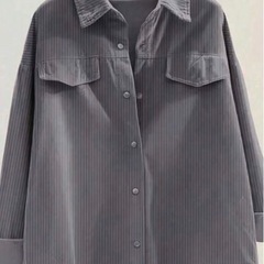 コーデュロイ　長袖　シャツ　ダークグレーの画像