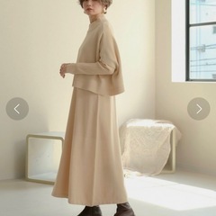 【新品未使用】 Bab ケープトップ＆リブニットワンピース アイボリー 38の画像