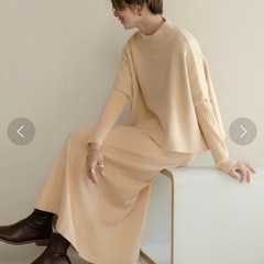 【新品未使用】 Bab ケープトップ＆リブニットワンピース アイボリー 38の画像