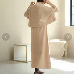 【新品未使用】 Bab ケープトップ＆リブニットワンピース アイボリー 38の画像