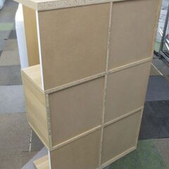 幅70㎝ 3段シェルフ 高さ113㎝×奥行29㎝ ナチュラル×ホワイト 扉付き ラック 棚 札幌 北20条店の画像