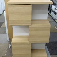 幅70㎝ 3段シェルフ 高さ113㎝×奥行29㎝ ナチュラル×ホワイト 扉付き ラック 棚 札幌 北20条店の画像