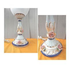 アンティーク フロアライト ロココ調 陶器 高さ65㎝ スタンドライト ガラス 薔薇 西岡店の画像