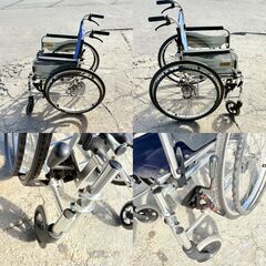 【❗️✨動作確認済・折りたたみ可✨❗️】✨自走式 車椅子 ブラック×ブルー ✨簡易清掃済み・現状渡し‼️の画像