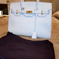 ホワイトゴールド　オーストリッチレザー ハンドバッグの画像