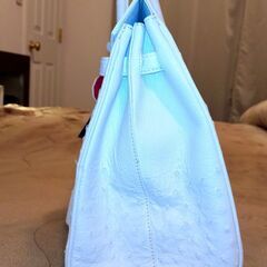 ホワイトゴールド　オーストリッチレザー ハンドバッグの画像