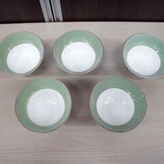 深川製磁 君島一郎 コラボ 湯呑 5客セット グリーン 金縁 中古 元箱
