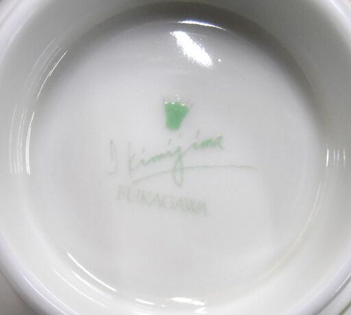 深川製磁 君島一郎 コラボ 湯呑 5客セット グリーン 金縁 中古 元箱