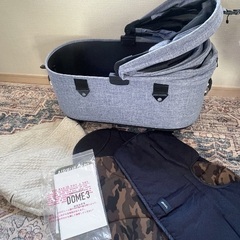 新品未使用・箱無し　エアバギー ドーム3 コット(メランジデニムのラージ)&ドームマット(カモフラージュ)&コットカバー(サンド)の3点の画像