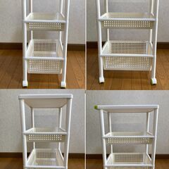 【中古/長期保管品/お引取り限定】■キッチンワゴン■キャスター付き■ホワイト■樹脂製■W325mm×D475mm×H705mm■の画像