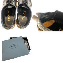 プラダ PRADA 23 ローファー エスパドリーユ ウィングチップ ブラックの画像
