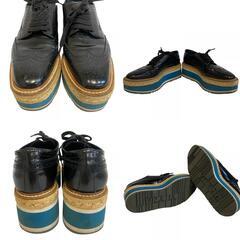 プラダ PRADA 23 ローファー エスパドリーユ ウィングチップ ブラックの画像